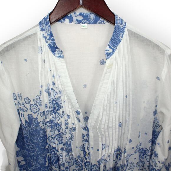 XL WeTheFree A/X Blouse Tunic Caftan Coverup Checker Floral Dye - Picture 6 of 15